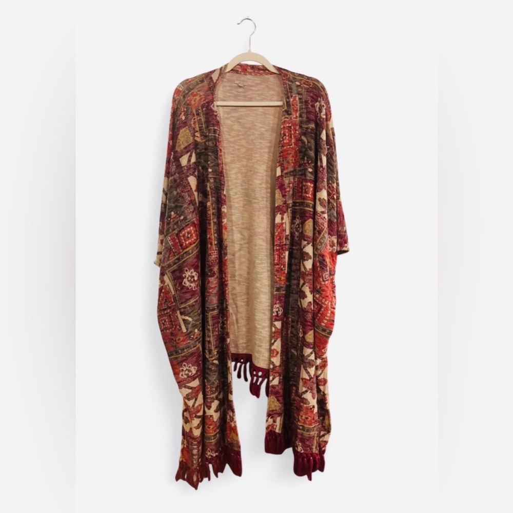Ecote Boho Tapestry Fringe Kimono Cardigan One Size - Picture 4 of 4